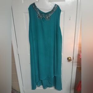 🦄 Denim 24/7 Teal Asymmetrical Dress with Silver Embellishments